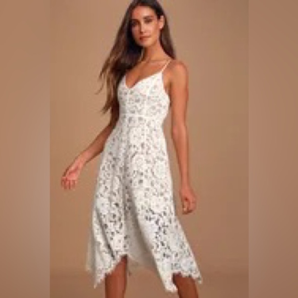 White lace midi dress